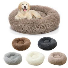 Donut Plush Pet Dog Cat Bed Fluffy Soft Warm Calming Bed Sleeping Kennel Nest