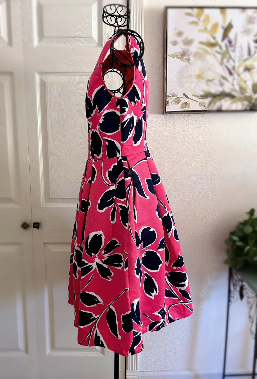 Abito tubino Kate Spade nero rosa floreale plissettato taglia donna 6