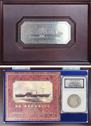 1854-O Seated Half Dollar SS Republic NGC Shipwreck Effect Cherrywood Box & DV