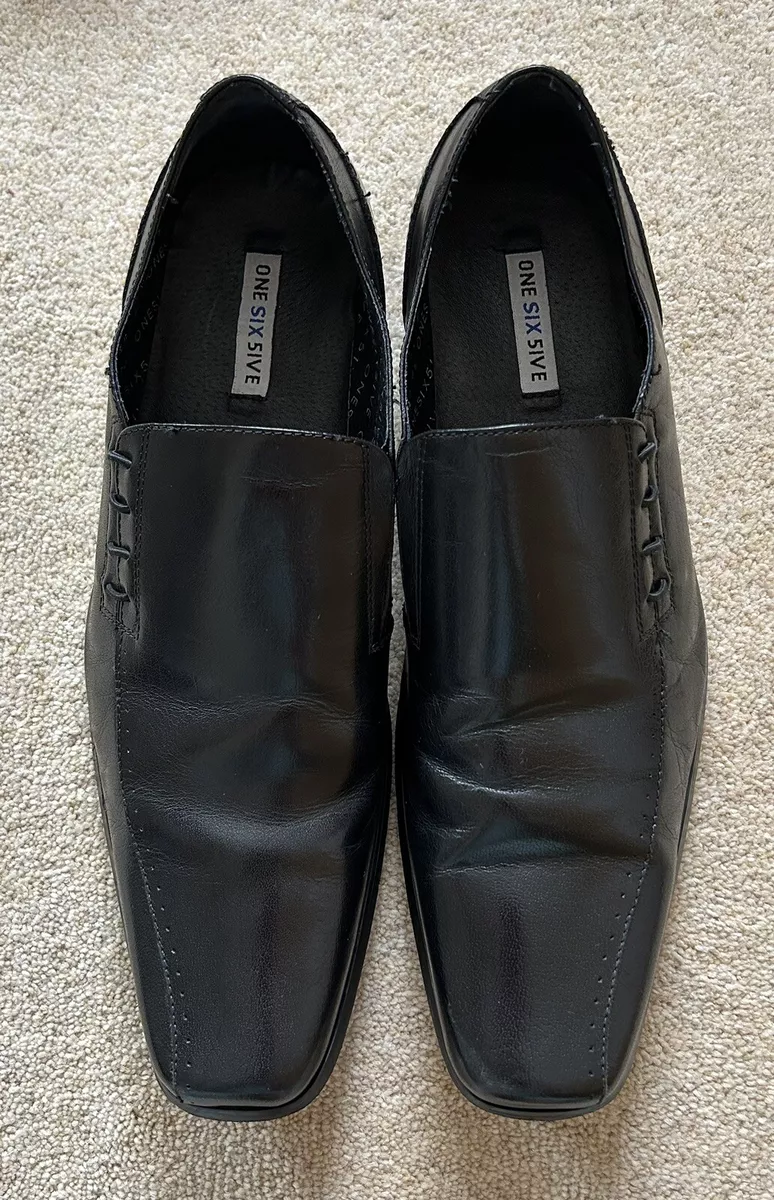 One Six 5ive Black Leather Slip On Shoes UK10