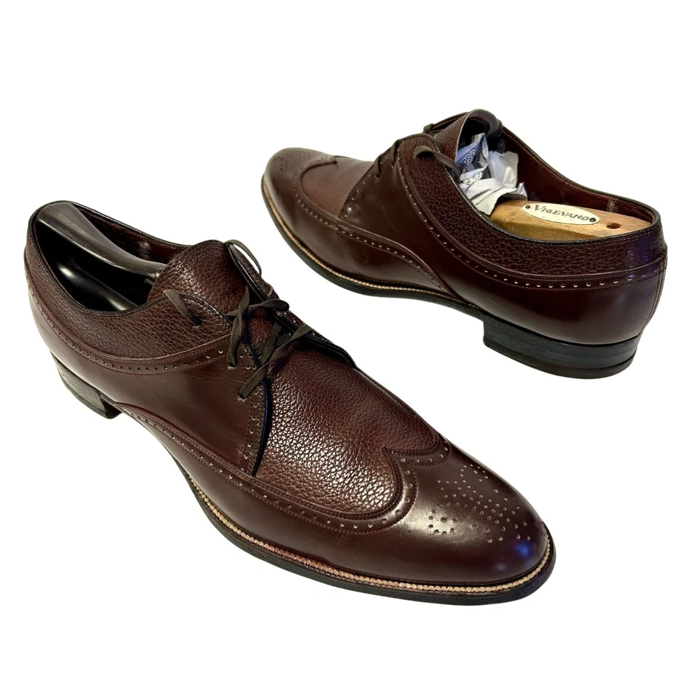 Zapato de vestir vintage años 50 Stacy Adams hecho a mano cuero marrón brogue punta de ala Oxford Foto 2 de 4