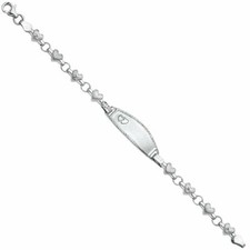 Real 14K White Gold Heart Stampato Oval Baby Child ID Bracelet 6" KIds Children