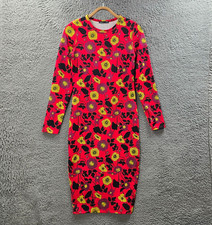Zara Womens Bodycon Midi Dress Size 8 Orange Yellow Floral Stretch Knit