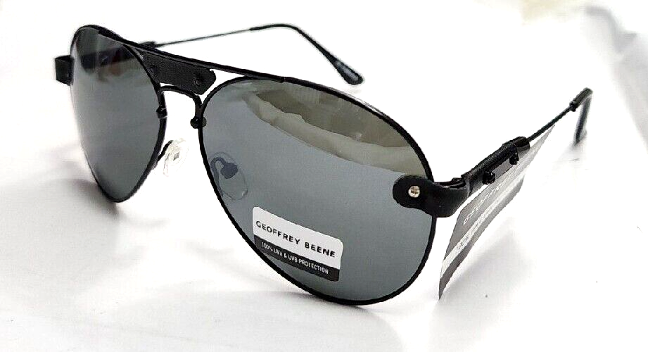 Geoffrey Beene Black Gray Aviator Style Double Bar Mirror Sunglasses UVA New