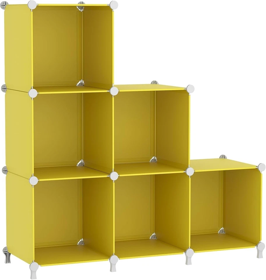 Cube Storage Organizer 6 Cube Shelves Stackable Plastic Closet Shelf Yellow - Image 3 of 4