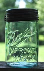 Vtg 1896~1910 BALL (3-L) IMPROVED MASON PINT CANNING JAR w/ LUGGED DEBOSSED BAND