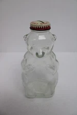 Vintage 1950s Bear Shaped Coin Bank Snow Crest Beverages Glass Bottle Metal Lid