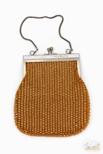 Vintage Gold Beaded Evening Purse Metal Frame Clutch Chain Strap Small Handbag