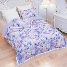 Floral Duvet Cover Set King Size - 3 Piece Washed Fiber Bedding Set with Zipp...
