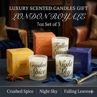 Luxury Scented Candles Gift London Royale Crushed Spice Night Sky 7oz Set of 3