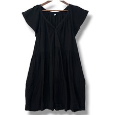 Old Navy Dress XXL Black 100 Cotton Gauze Flutter Sleeve Pockets Lightweight