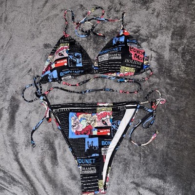 Comic Book Print 2 Piece Bathing Suit Women Size Medium