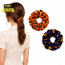 Halloween Scrunchies Pumpkin Bat Printed Elastic-Hair-Ties Hair-Accessories