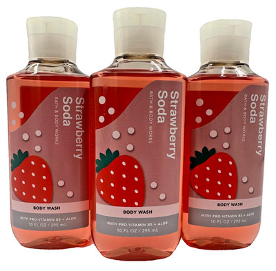 NEW Bath & Body Works Lot of 3 Bottles Strawberry Soda Body Wash Shower 10 oz
