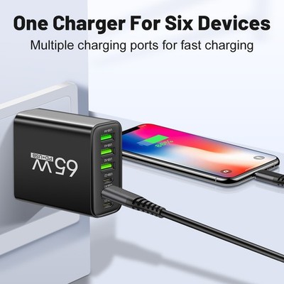 65W Fast USB Charger   Quick Charge Adapter for Phone, Xiaomi, Samsung
