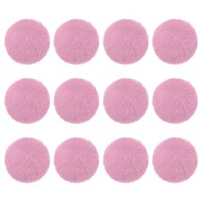 12Pcs Fluffy Soft Faux Fur Pom Poms for Hats with Elastic Loop, Dark Pink