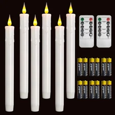 Flameless White Taper Candles with Remote Control, Battery-Operated LED Warm ...