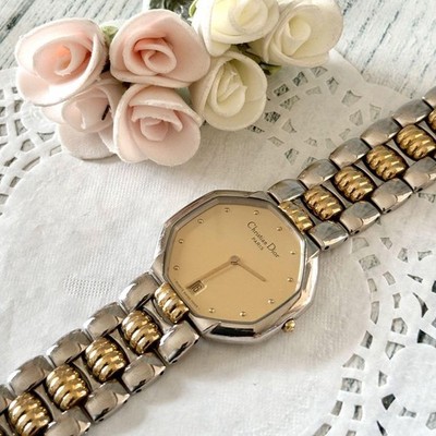 時計 Dior Vintage Octagonal Wristwatch Y2K Christian Dior Octagon Watch Gold Silver 3.2cm 15cm 5.9in Vintage