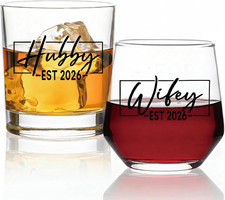 His Hers Wine Whiskey Glass Set: Unique Wedding Couples Mr Mrs Bride Groom 2026