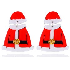 Christmas Earrings for Women Glitter Acrylic Christmas Tree Jingle Bell Red - 03