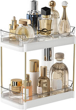 2 Tier Bathroom Counter Organizer, Removable Clear Tray Vanity Shelf for Makeup,