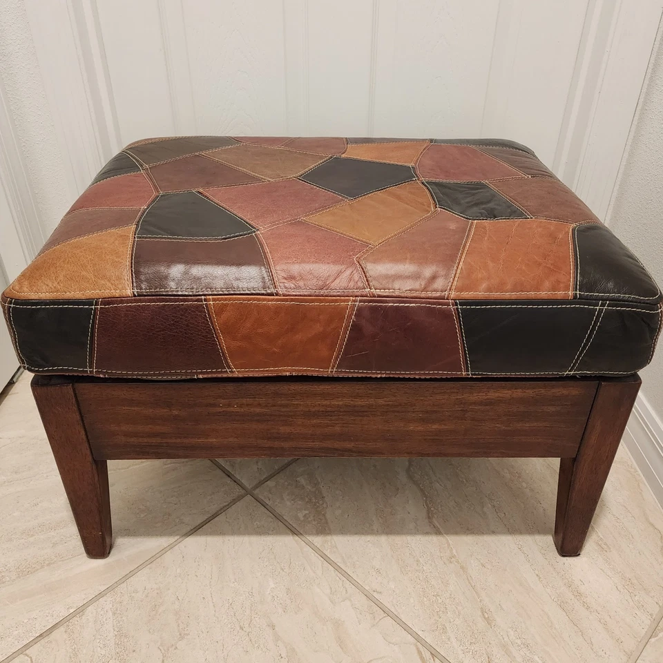 Travesseiros de couro vintage otomanos e (2) combinando retrô modernos anos 70 - Imagem 2 de 4