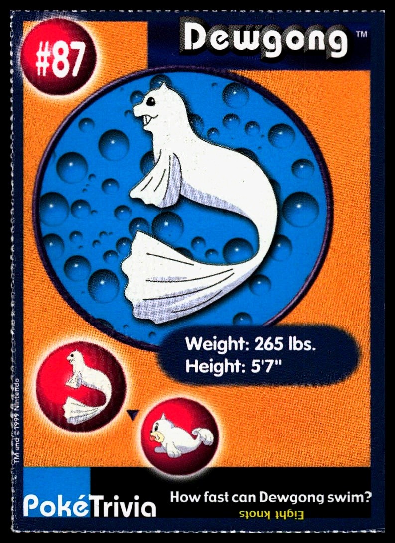 Dewgong #87 Burger King Near Mint or Better - Pokemon Card
