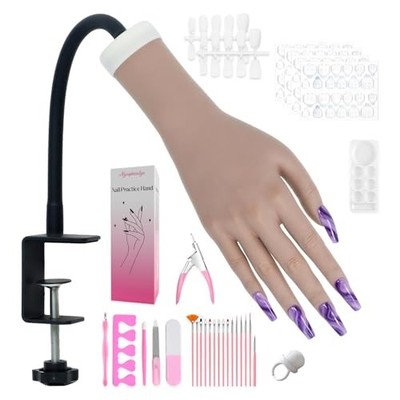 Practice Hand for Acrylic Nails, Flexible Bendable Fake Hand with Adjustable
