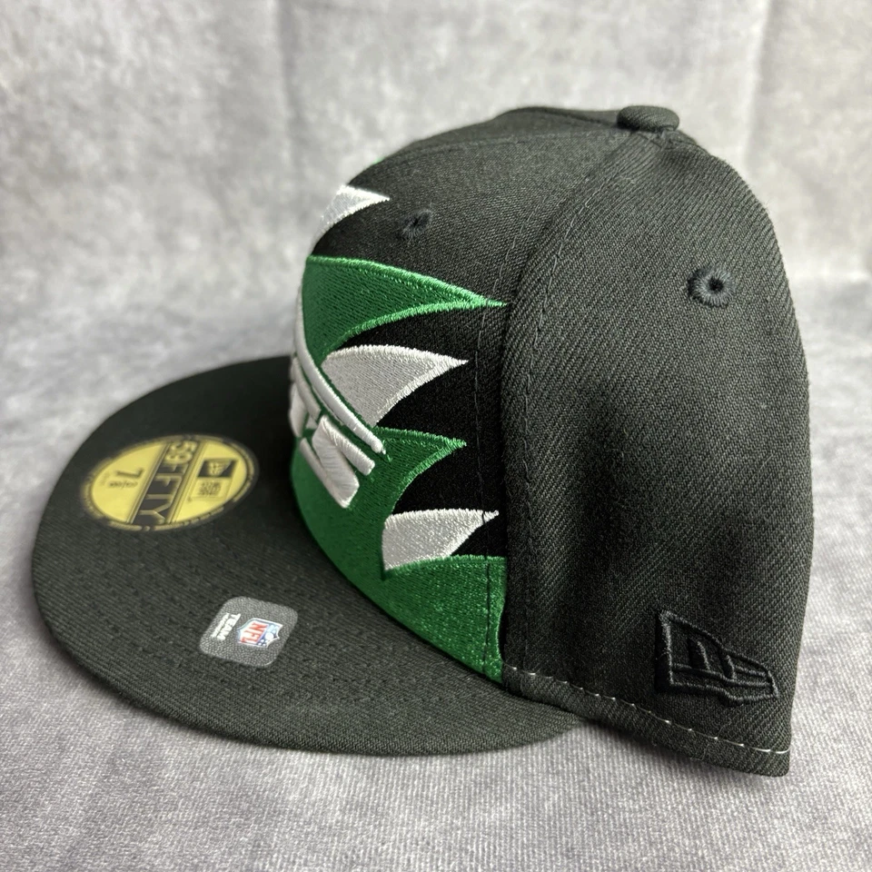 New York Jets New Era 59Fifty Sombrero Ajustado 7 3/8 Negro Verde Diente de Tiburón NFL NUEVO Foto 3 de 4