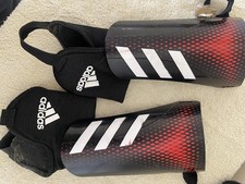 Adidas Boys Small Soccer Shin Guards Black Red Padded Leg Protection Gear Set