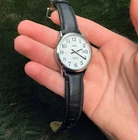 Vintage Timex Easy Reader Men’s Watch Indiglo 37mm Date Black Leather Band