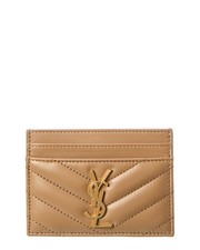 Saint Laurent Monogram Matelasse Leather Card Holder Women's Beige
