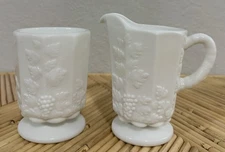 Westmoreland Milk Glass Creamer & Open Sugar Bowl Set “Paneled Grape” (WG mark)