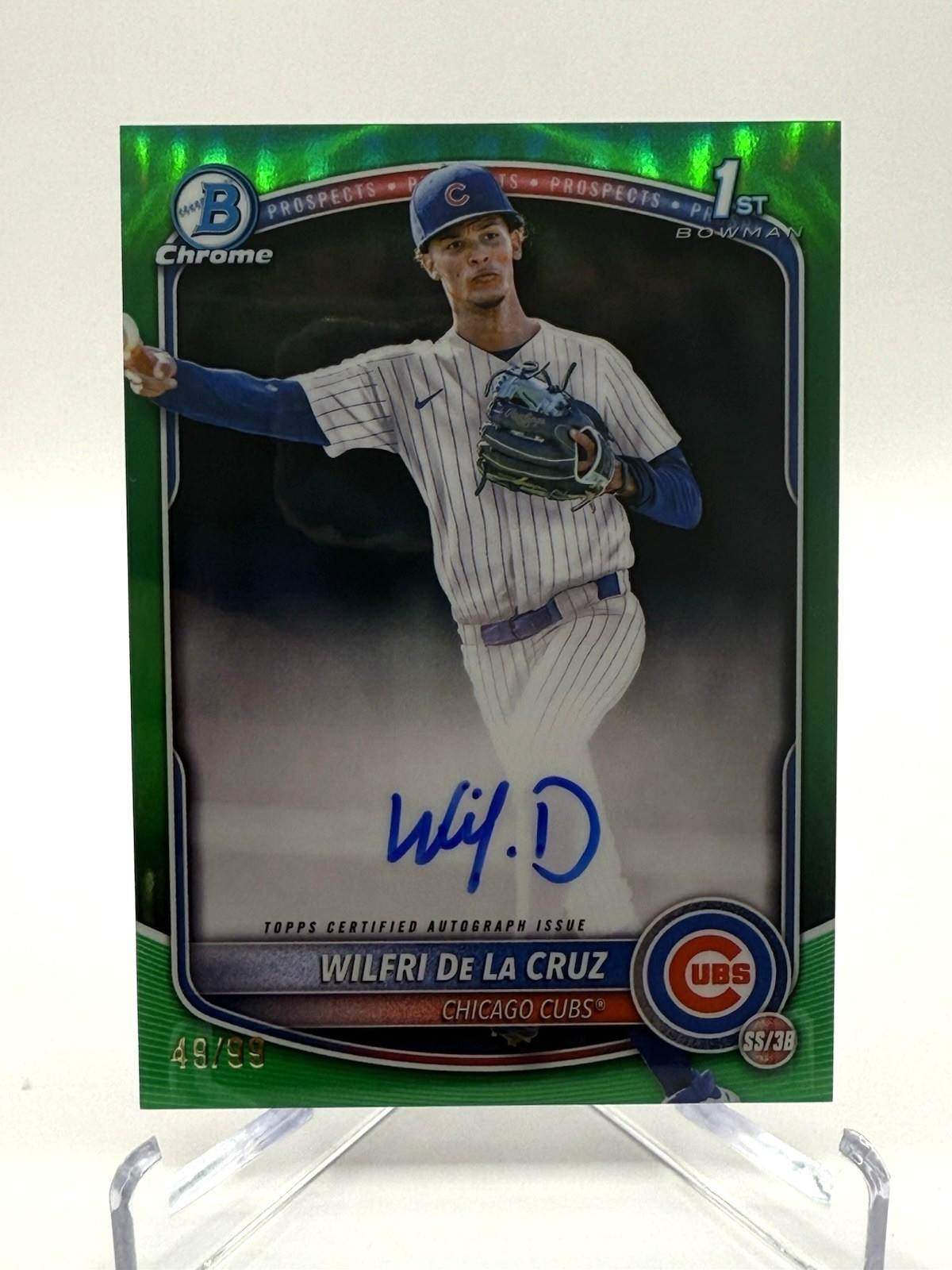 2025 Topps 1st Bowman Chrome Auto True Green /99 - Wilfri De La Cruz Cubs