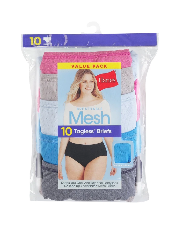 Hanes 10 Pack Briefs Womens Underwear Cool Comfort Breathable Mesh Soft Tag Free - Image 4 of 4