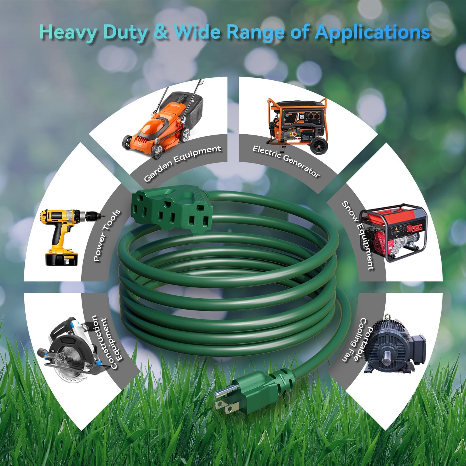 New K KASONIC - 25 Ft Extension Cord with 3 Outlets, UL Listed 16/3 SJTW, 3-Wire