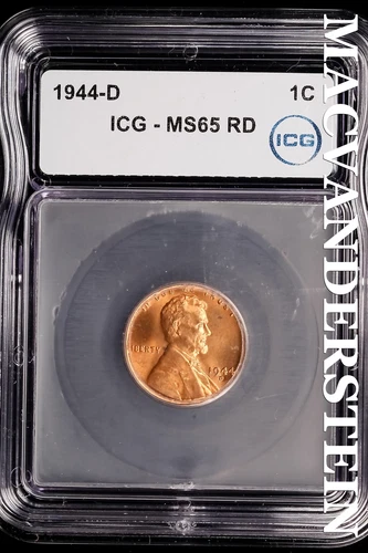1944-D Lincoln Wheat Cent- ICG-MS65 RD  Gem Brilliant Uncirculated #SLM153
