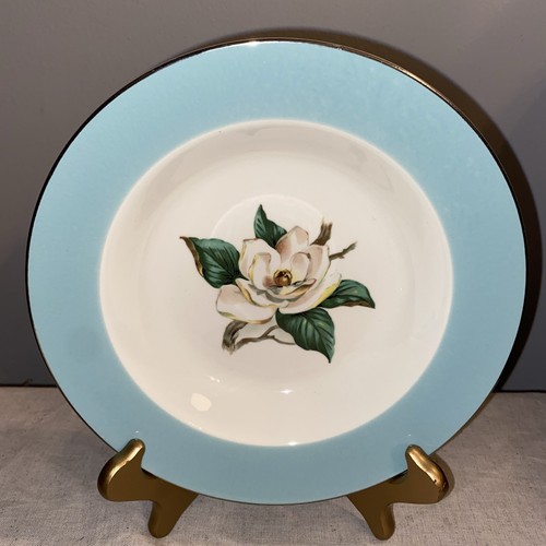 Vtg Homer Laughlin Lifetime China USA TURQUOISE Magnolia Rim Soup Bowl (2) 8” - Picture 2 of 5