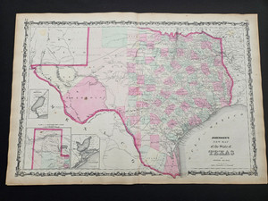 1863 Johnson Atlas Antique Map State of Texas Civil War Era Large 100% Genuine