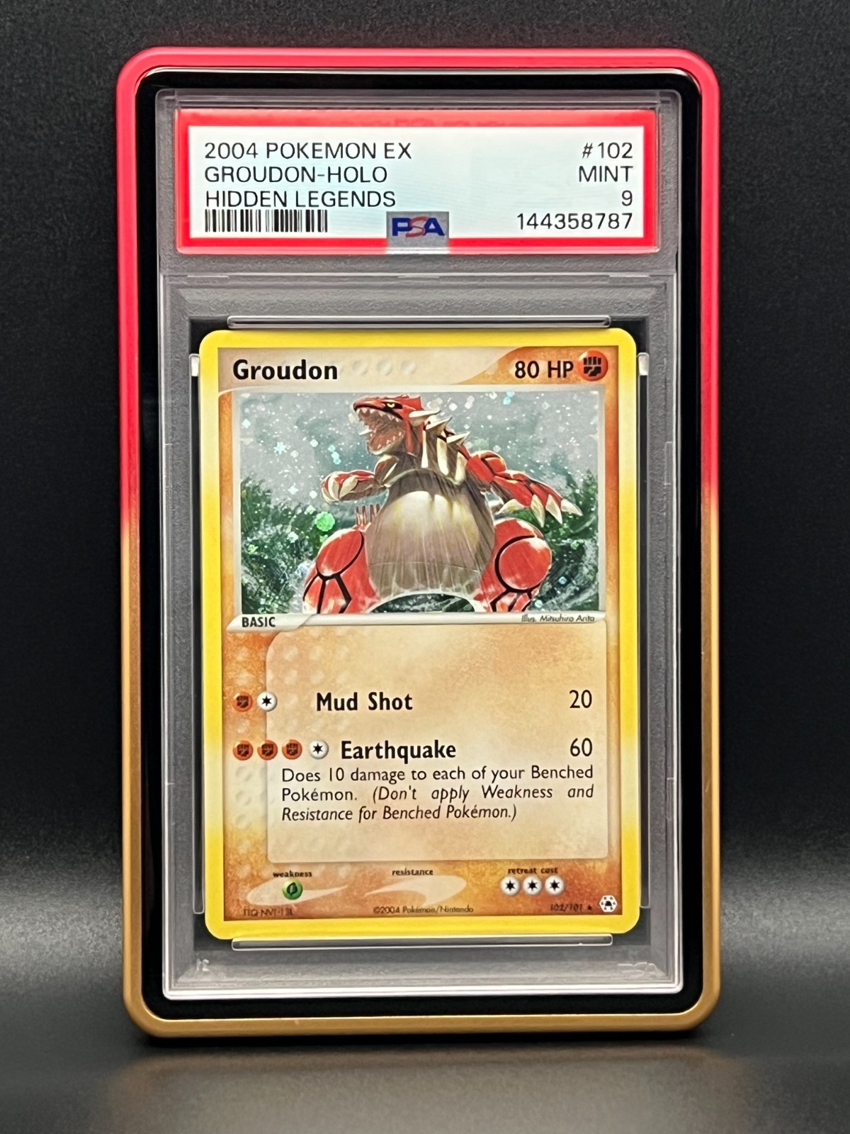2004 Pokemon EX Hidden Legends-Groudon 102/101 Secret Rare Holo w. Swirl- PSA 9