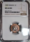 NGC MS-64 BN 1909 Indian Head Cent, Attractively Toned w/ Accents of Red.