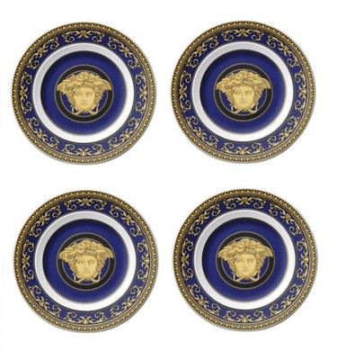 VERSACE BY ROSENTHAL MEDUSA SET BLUE OF 4 BREAD PLATES #409620-10218 BRAND NIB