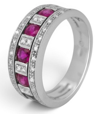 Damiani Belle Epoque 18k White Gold Ruby Diamonds Band Ring Size 12 Italy