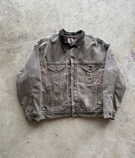 Vintage 90s Carhartt J10 CHT Mocha Brown Distressed Carhartt Trucker Jacket XL