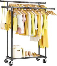 Double Rods Clothes Rack, Rolling Clothing Rack for Hanging Clothes Portable War