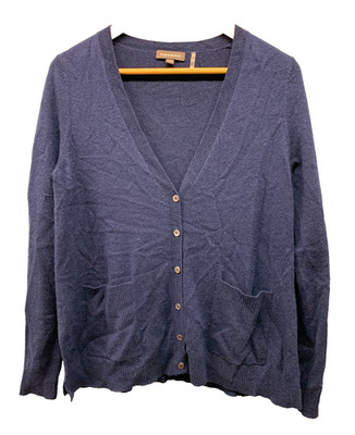 Repeat Women's Size 38 S Navy Blue Silk Cashmere Blend V-Neck Cardigan Sweater