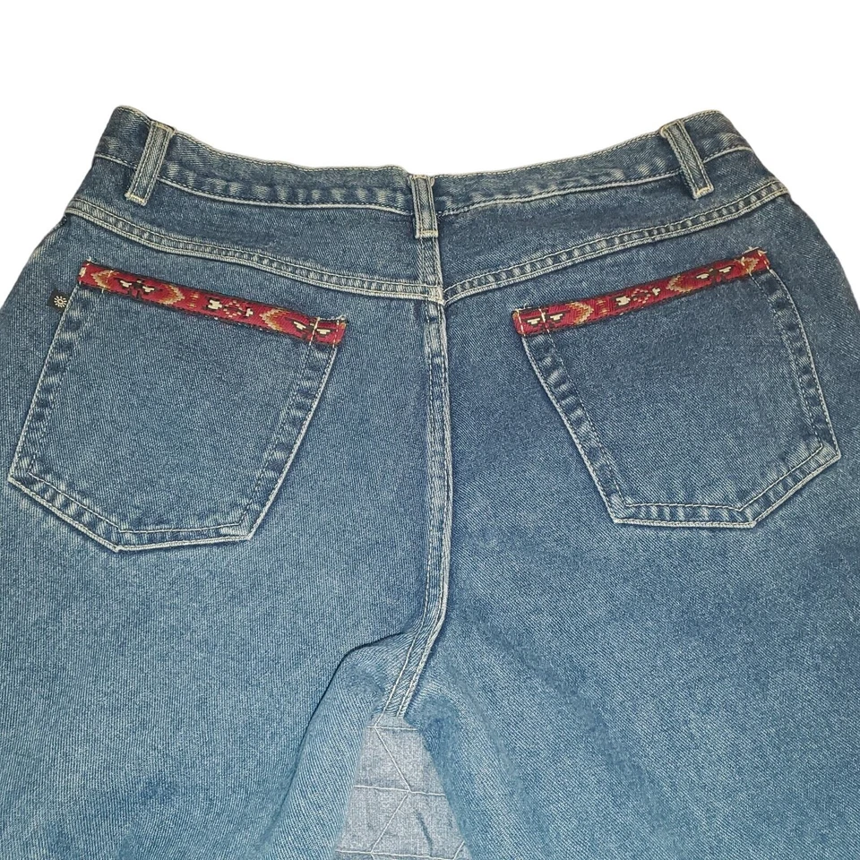 Jeans vintage sem limites tamanho 15 (32x30) algodão split flare vermelho asteca boho - Imagem 4 de 4
