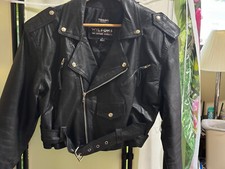 Wilson's Black Detailed Leather Motorcycle Jacket Size Large Biker