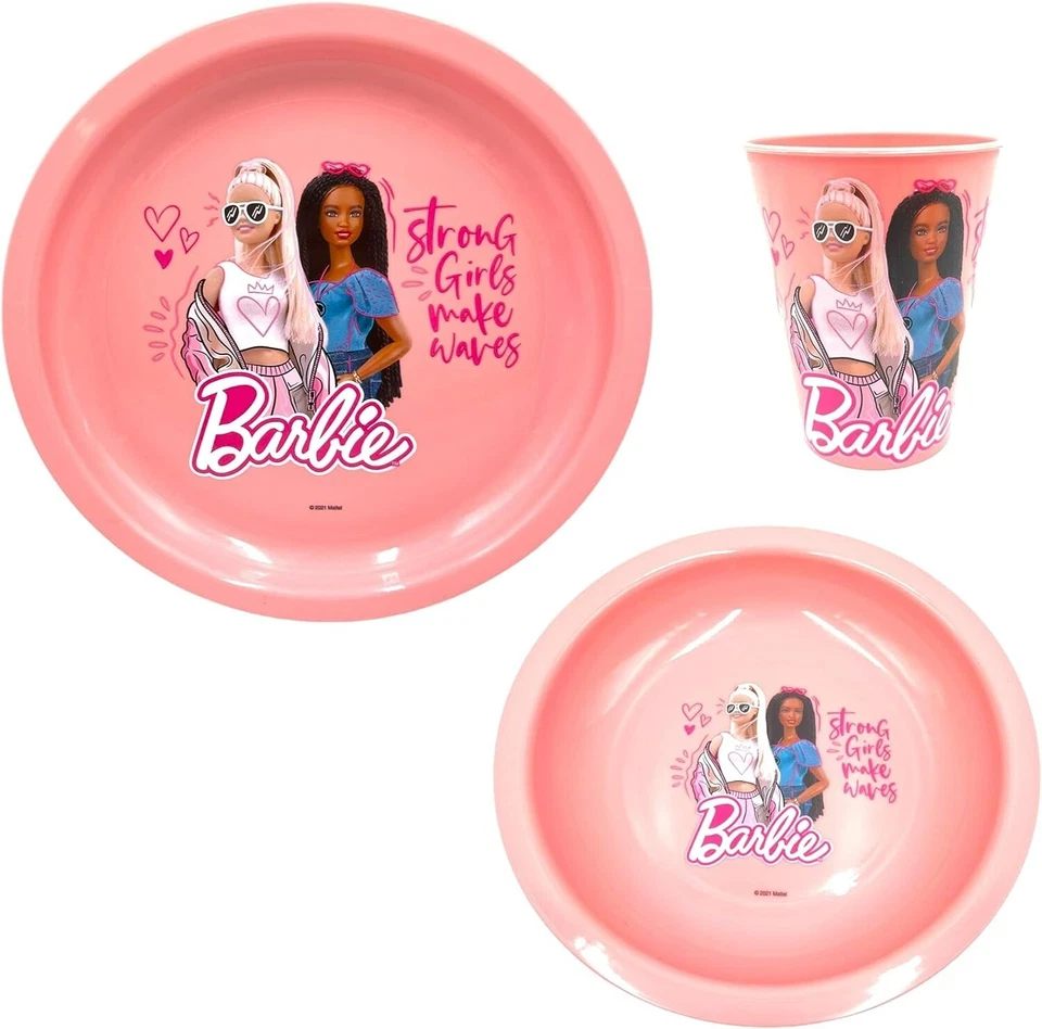 Barbie - Set Pranzo 3 pezzi per bambini, 2 Piatti, 1 Bicchiere - Immagine 2 di 4