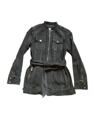 Michael Kors M Vince Wildleder Jacke Mantel Parka M Gürtel Gold Olive NP 450 $